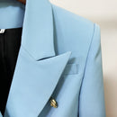 HIGH STREET Newest 2022 Designer Jacket Fashion Women's Classic Slim Fitting Double Breasted Lion Buttons Blazer Baby Blue