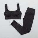 无缝瑜伽服运动套装健身服女长袖露脐上衣高腰打底裤罗纹运动套装