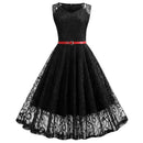 Women Summer Dress 50S 60S Elegant Vintage Lace Dress Robe Sleeveless Party Casual White Midi Vestidos