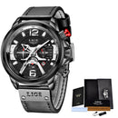 2022 LIGE Men Watches Top Brand Luxury Blue Leather Chronograph Sport Watch For Men Fashion Date Waterproof Clock Reloj Hombre