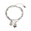 XIYANIKESilver Color Love Letter Heart Double Layer Bracelet Female Unique Design Thai Silver Retro Light Luxury Jewelry