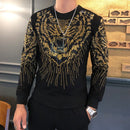 Autumn Winter New Fashion Brand Men's Tee Shirt Homme Personalized Trend Hot Drilling Tiger Head Men's Heavy Industry Tshirt Men