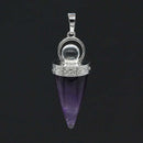 KFT Natural Healing Crystal Quartz Cone Shape Amethysts Stone with Round Beads Pendulum Stone Pendant Amulet Jewelry