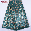 Kalume White African Tulle Lace Fabric Sequin 5 Yards 2021 Nigerian Mesh Lace Fabrics High Quality For Sew Wedding Cloth F1999