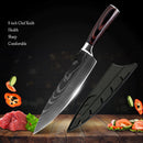 Stainless Steel Chef Knife Set with Knife Cover Case Sheath 8 Pcs  Cleaver Slicing Damascus Veins  Survive  Kitchen Knives Set