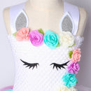 Flower Girls Unicorn Tutu Dress Pastel Rainbow Princess Girls Birthday Party Dress Children Kids Halloween Unicorn Costume 1-14Y