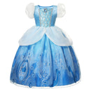 VOGUEON Girl Cinderella Princess Halloween Party Costume Short Sleeve Blue Fancy Ball Gown Children Fancy Birthday Clothes Frock