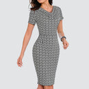 Women Casual Leopard Print Office Business Sheath Slim Summer Pencil Dress HB452