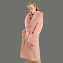 2020 Wool Coat Women Pied De Poule Natural Fox Fur Collar Cashmere Wool Blends Long Outerwear Ladies Streetwear
