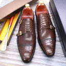 Size 47 Size 13 Mens Dress Shoes Genuine Leather Double Buckle Monk Strap Men Shoes Snake Print Cap Toe Classic Italian Shoes