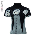 LANMREM niche printting short sleeve pleated t-shirt tee for famle 2023 summer new trend stretch Turtleneck tops women YJ782