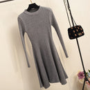 女式长袖毛衣连衣裙女士不规则下摆休闲秋冬连衣裙女式圆领A字短款迷你针织连衣裙