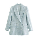 Za 2021 Women Suit Jacket Tweed Blazer Women Jacket Femme Plaszcz Wiosenny Damski Sobrecamisa Cuadros Plaid Checkered Blazer