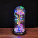 LED Enchanted Galaxy Rose Eternal 24K Gold Foil Flower with String Lights In Dome for Home Decor Christmas Valentine&