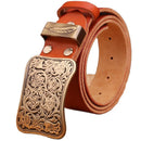 Solid brass flower buckle brown black mens belts luxury full grain cowhide genuine leather high quality vintage gold waist women