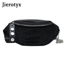 JIEROTYX 时尚水钻女士腰包斜挎包胸包旅行休闲女士链条朋克腰带包