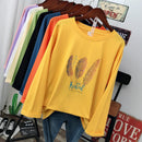 Spring and autumn Fashion street Casual Women Long sleeve T-shirt loose 100% cotton Soft Pullovers Harajuku Feather print Tops