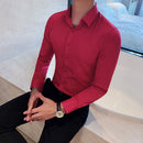 40kg-75kg Small Asian Size Fashion New Mens Shirt Korea Styles Long Sleeve Slim Fit Yellow Green White Casual Social Shirts