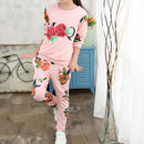 冬季女童服装套装 花卉图案女婴服饰 棉质儿童运动服 卫衣+长裤 圣诞服装
