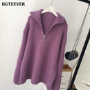 BGTEEVER秋冬拉链高领毛衣女休闲加厚长款套头衫女式宽松针织上衣2021