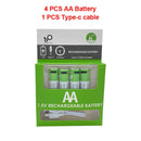 New Original AA 1.5V 2600 mWh USB rechargeable li-ion battery for remote control mouse small fan Electric toy battery + Cable