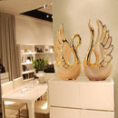 EWAYS 2PCS/SET Swan Lovers Home Decor Ceramic Crafts Porcelain Animal Figurines Wedding Decoration Lovers New Year Gift
