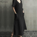 ZANZEA 2022 Women Long Maxi Summer Dress Casual Cotton Linen  Ladies Big Pockets Beach Party Robe Femme Vestidos