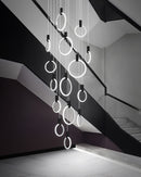 Modern LED Chandelier Black/Golden indoor Stairs Lighting Iron Acrylic Ring Restaurant Decor Lights Nordic Luxury hanging lamp