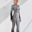 NORMOV Women Yoga Set 2 pcs Sets Fot Fitness Long Sleeve Top High Waist Sport Leggings Gym Set Sports Suits Gym Suit Fitness Set