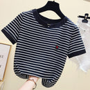 gkfnmt Poleras Mujer Tshirt Femme 2021 Stripe Female T Shirt Women Cotton Slim T-Shirt Woman Summer Camiseta Feminina Casual