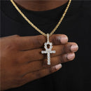 D&amp;Z White Gold Ankh Pendant Iced Out CZ Stones Mens Micro Paved AAA CZ Hip Hop Gold Silver Color Charm Chains Jewelry Gift