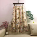 New Autumn Women Mesh Skirt Dragonfly Sequin Embroidery Long Skirt Ladies Casual Voile Appliques Skirt Mid-calf Swing Skirts