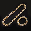 Necklace +Watch+Bracelet Hip Hop Miami Curb Cuban Chain Gold Color Iced Out Paved Rhinestones CZ Bling Rapper For Men Jewelry