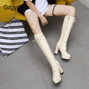 Gdgydh 2022 Patent Leather Women Knee-High Boots Red Wedding Boots Lace-up Round Toe Thich High Heels Female Boots Plus Size 48