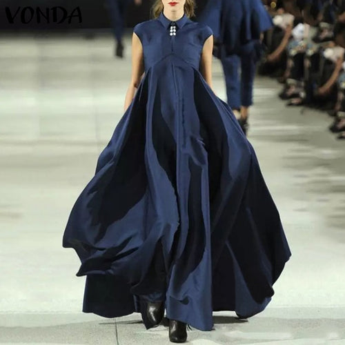 波西米亚风长款连衣裙复古翻领连衣裙休闲长袍女 2022 VONDA 休闲女装连衣裙