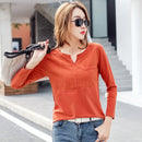 TuangBiang 2022 Spring Female Slub Cotton V-neck Long Sleeve T-Shirt Women Gem Buttons Navy Blue Tops Fashion Stitching T Shirt
