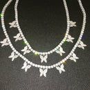 Fashion Iced Out Bling Butterfly Choker Pendant Necklace Gold Silver Color with 4mm Tennis Chain Hip Hop Jewelry for Men Women