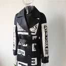 HarleyFashion 2021 Autumn Winter Women Long Coat Letters Printing High Street Stylish Graffiti Casual Quality Windbreaker Trench