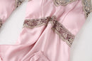 Black Sexy Women Robe Set Faux Silk Kimono Bathrobe Gown 5PCS Sleepwear Suit Hollow Out Lace Nightgown Home Wear Wedding Gift