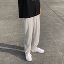 Pleated Straight Pants Men's Fashion Elastic Waist Casual Pants Men Streetwear Loose Ice Silk Trousers Mens Wide Leg Pants S-2XL