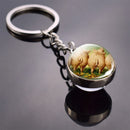 Animals Keychain Cat Dog Bear Peacock Rabbit Squirrel Phoenix Double Side Glass Ball Pendant Keyring
