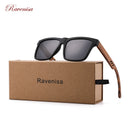Ravenisa 斑马木方形太阳镜 偏光太阳镜 男士品牌设计师木质眼镜架 Oculos De Sol Feminino
