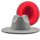 New White Red Patchwork Felt Jazz Hat Cap Men Women Flat Brim Wool Blend Fedora Hats Panama Trilby Vintage Hat 56-58-60CM