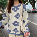 2021 ins新款时尚女士毛衣 冬季女士花朵毛衣 大码女士套头毛衣