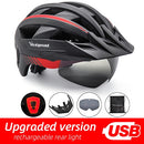 Victgoal Bicycle Helmet LED Moutain Road USB Rechargeable Light Cycling Helmet For Man Sun Visor Goggles Men MTB Bike Headgear