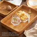 Handwoven Rattan Storage Tray Square Wicker Basket Bread Food Plate Fruit Cake Platter Dinner Serving Tray Kitchen Decoration