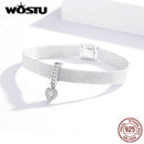 WOSTU 925 Sterling Silver Circle Charm Round CZ Bead Bead Clip Fit Original reflection Charm Bracelet Jewelry Accessories CQX101
