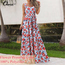 Summer Bohemian Holiday Long Dress Celmia Floral Print Beach Dress Women Sleeveless Maxi Sundress Casual Loose Party Vestidos