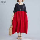 Oversized Dresses for Women Summer Oversized Cotton Long Dress Black Red Patchwork Dress Robe Femme 2022 New Arrival