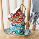 Moroccan Style Luxury Coffee Cup and Saucer Set with Gold Handle for Special Coffee Cappuccino Ceramic Tea Cup 250ml